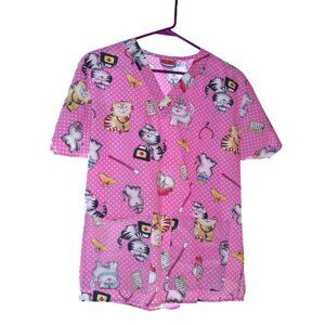 Scrub Shirt Top, V-Neck, Kitty Cats Print